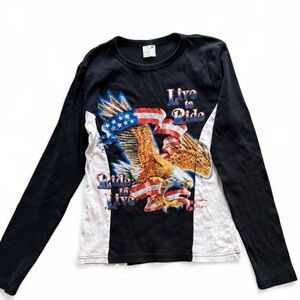 Vintage 90s ‘Ride to Live’ Eagle Long Sleeve Tee, Size Large, Bikercore